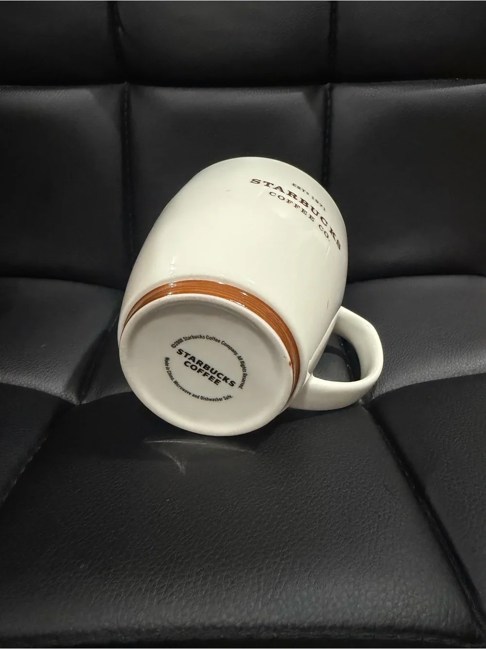 2008 Starbucks Est# 1971 Coffee Company Mug, White with Brown Trim & Lettering